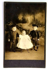 Antique Cabinet Card Photo Cute Children Boys Girl Matching Fashion Hats Unique