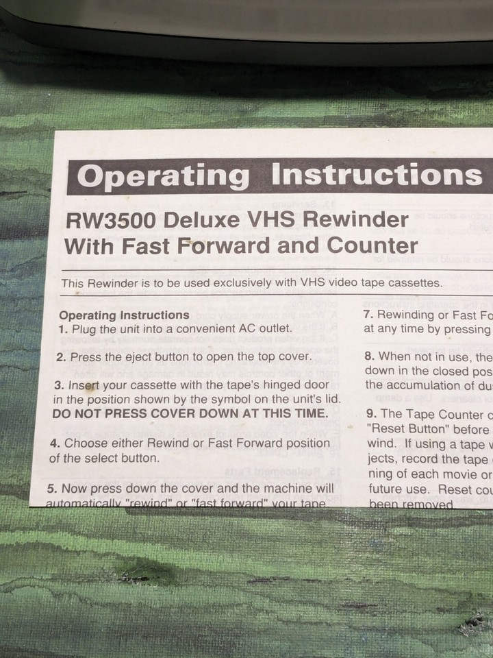 Gemini RW3500 Automatic 2way VHS Rewinder FF/ Rewind Tested VINTAGE