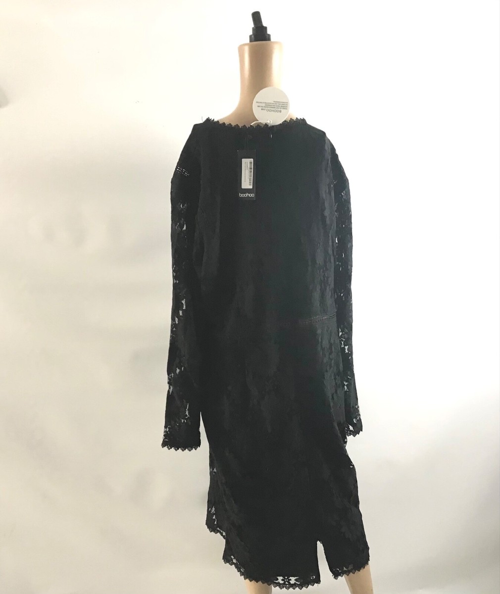 Boohoo Plus Lace Midi Dress US Size 22 Black Longsleeve Women Occasion  Party New | eBay