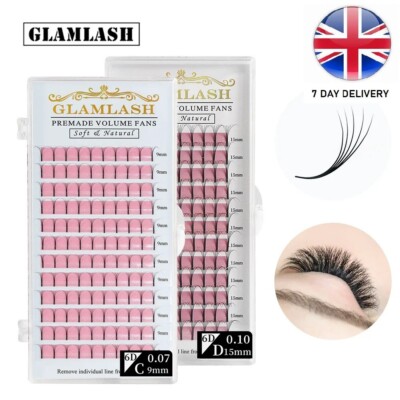 GLAMLASH 2D 3D 4D 5D 6D Long Stem False Lashes Premade Russian Volume Fans Faux