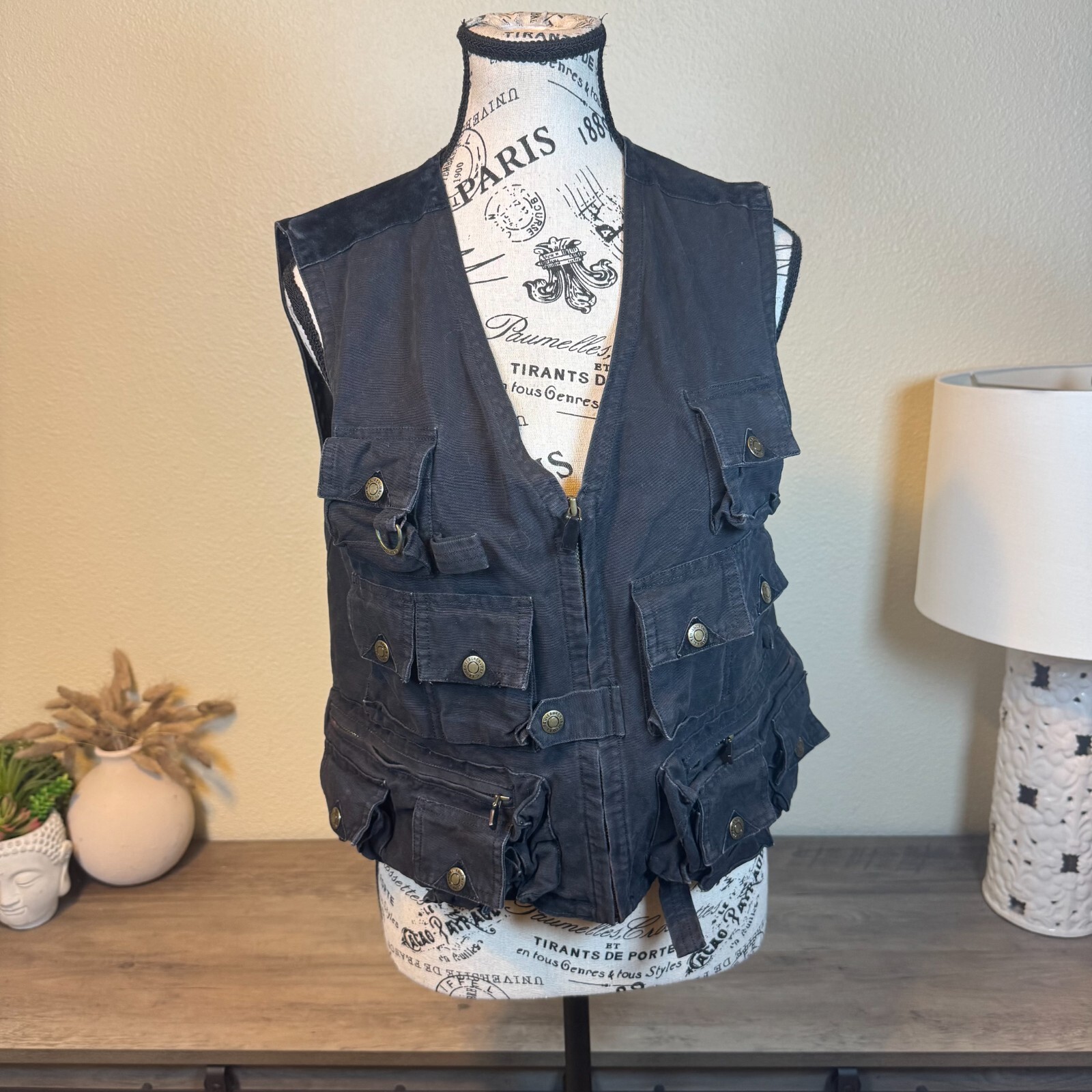 Vintage Lauren Ralph Lauren Field Vest Women’s black Canvas Utility Sz S Pockets