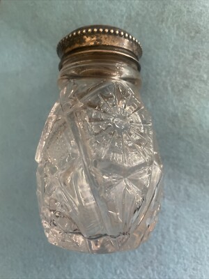 VINTAGE STERLING SILVER VICTORIAN POWDER SHAKER GLASS MOLLERS PAT 1901 3.5  Tall