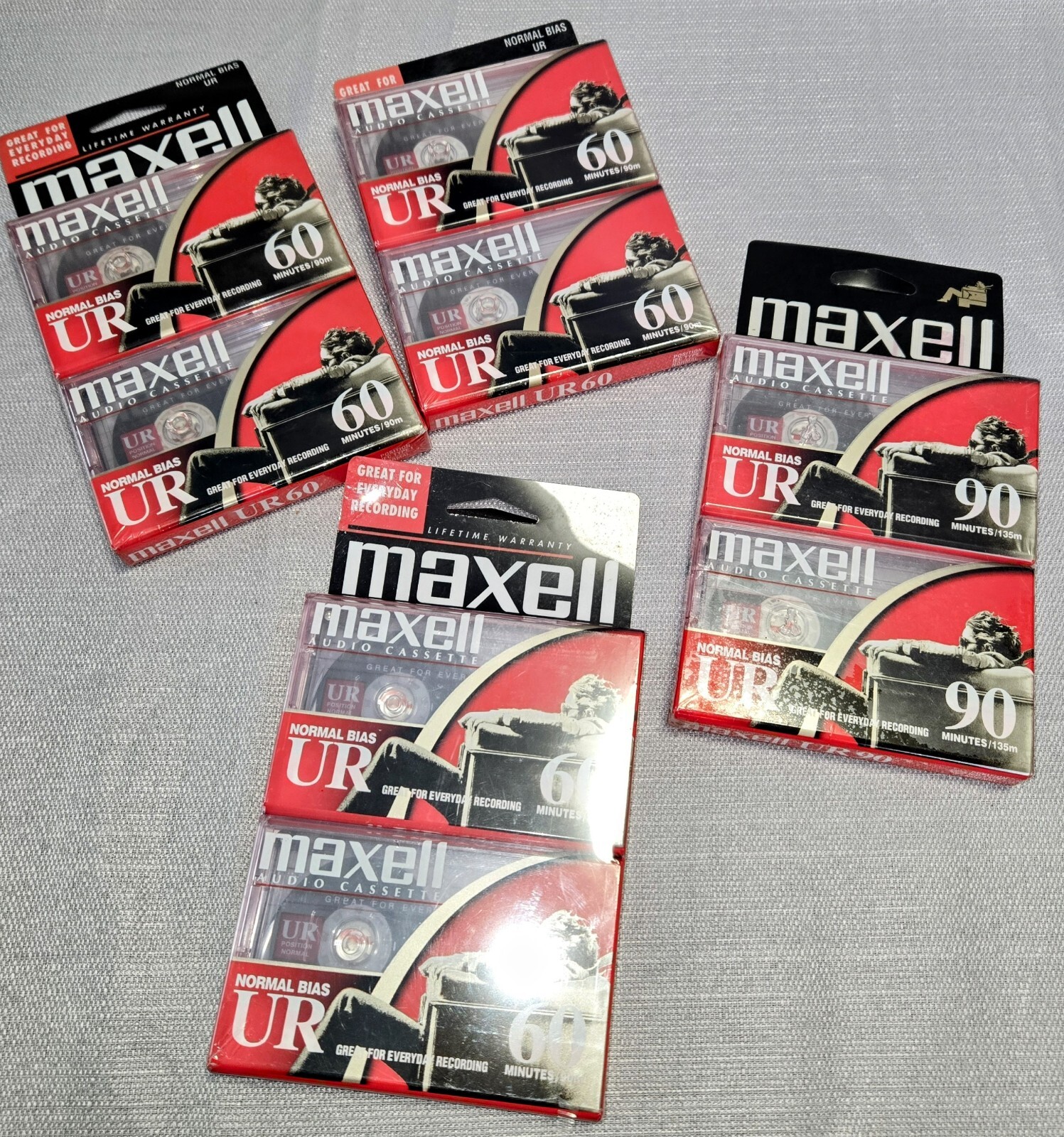 NOS Maxell UR 90 Minute Blank Audio Cassette Tapes - 8 Pack Normal Bias - Sealed