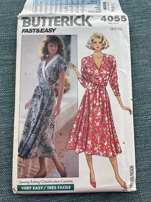 Misses Dress Pattern, Sze: 6-8-10, Butterick 4055, UNCUT, vintage c1989