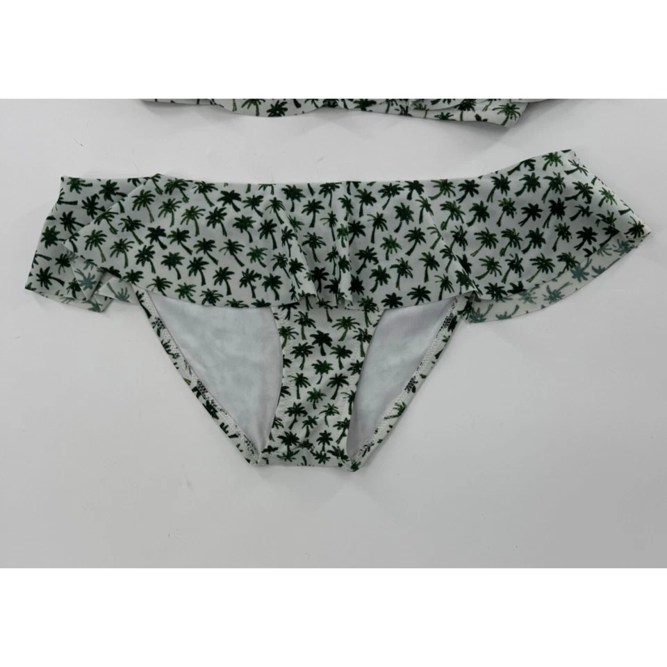 Milly Cabana Palm Print Bikini Set - M - Ruffled Top & Bottom - Green & White - Image 4 of 4