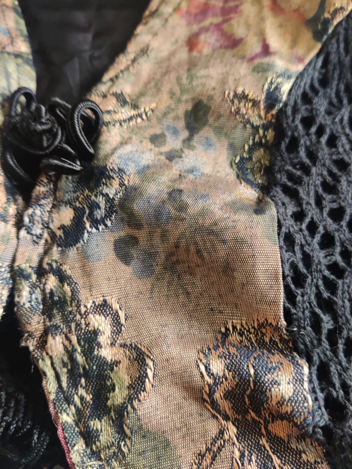 Vintage Superb Detailed Floral VEST Gold Black Mesh Petite Fringe Fall USA - Image 4 of 4