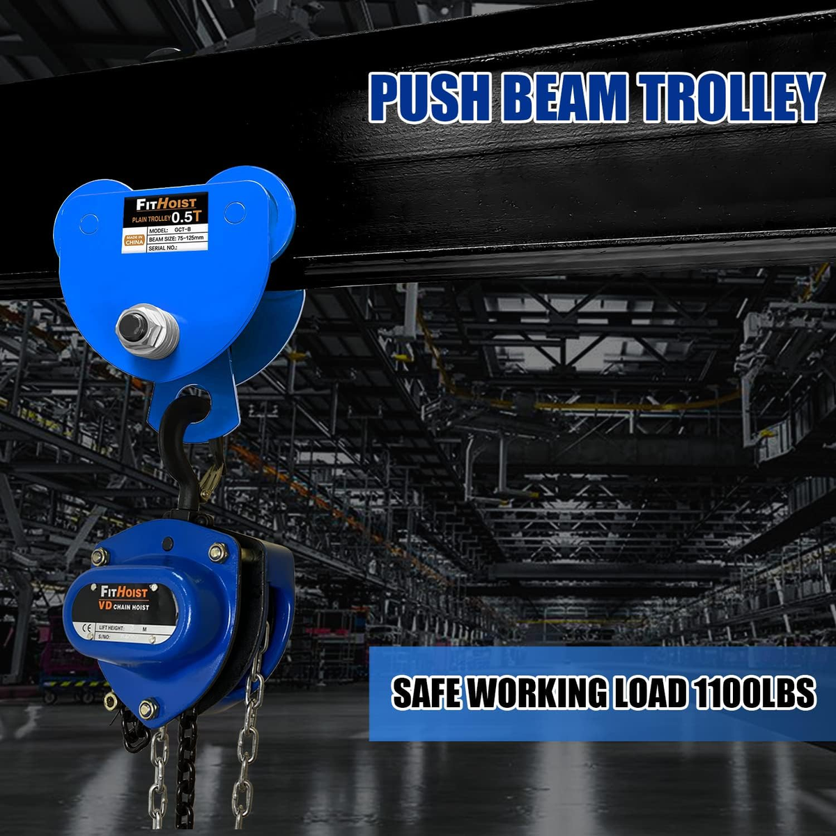 Steel Push Beam Trolley 1/2 Ton Manual Trolley - 1100LB Capacity I-Beam ...