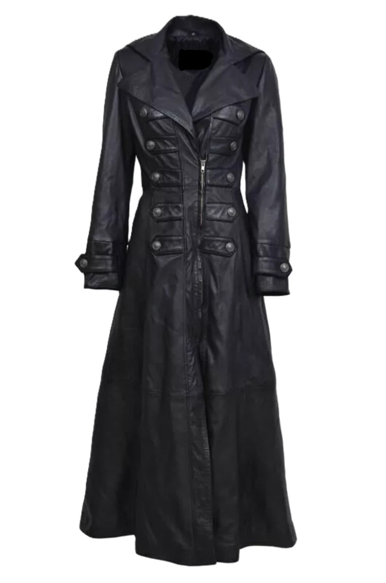 Ladies Stylish Genuine Lambskin Real Leather Long Coat Trench Coat