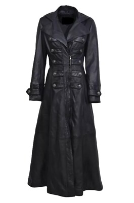 Ladies Stylish Genuine Lambskin Real Leather Long Coat Trench Coat