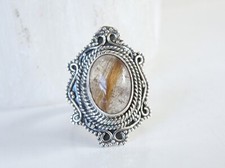 Sterling Silver 925 Rutilated Quartz Large Ring Size 6