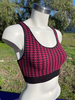 Phat Buddha Bra Women's Fucshia/Black Checked, Xcross Back OS