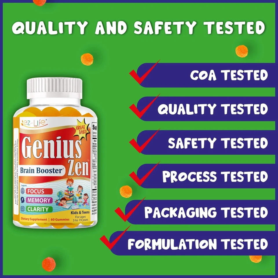 Suplemento de memória DHA ômega 3 gomas foco reforço cerebral para crianças e adolescentes 60 ct - Imagem 3 de 4