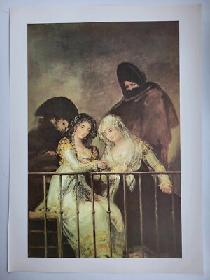 Antique Print The Great Artists Goya Majas on a Balcony 36cm by 26cm