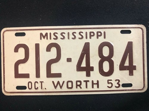 1953-54 General Mills Wheaties Tin Mini Bicycle License Plate - Mississippi - Picture 1 of 2