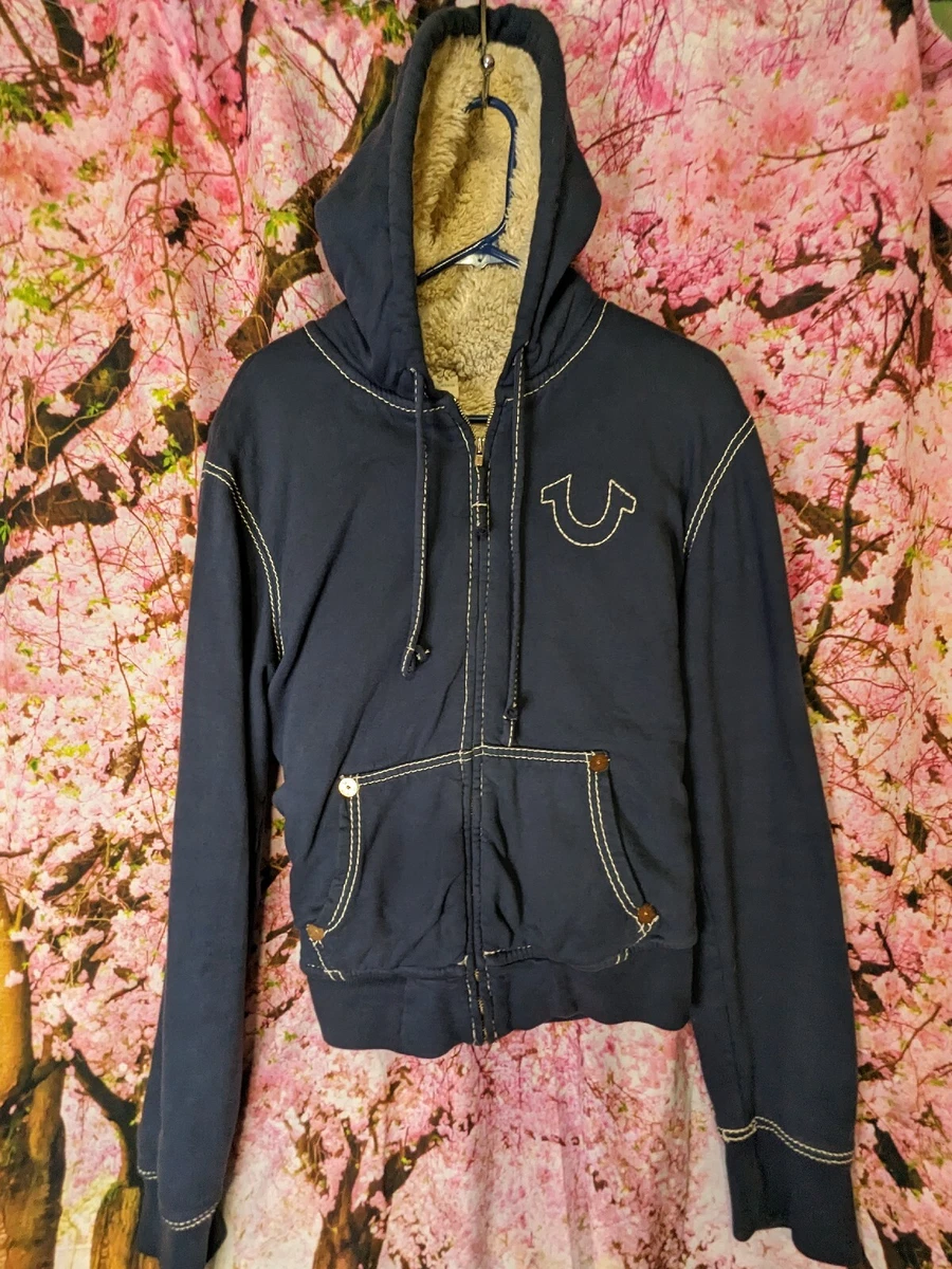 True Religion Section A Navy Blue Embroidered insulated Hoodie Full Zip L  LG | eBay