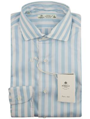 Luigi Borrelli Blue White Cotton Shirt BV38 Man