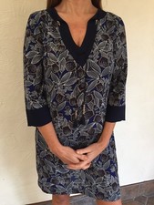 DESIGNER QUEENIE PARIS JASMINE NAVY EVERYDAY TUNIC TEA PARTY DRESS UK 10 US6