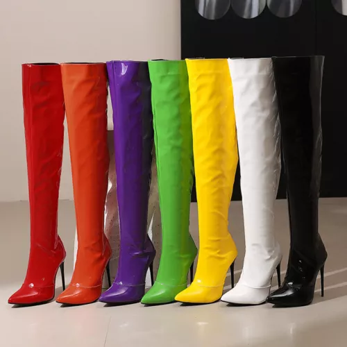 Women Zip Thigh High Over Knee Boots Pointy Toe Stiletto High Heels Party Shoes - Picture 1 of 31