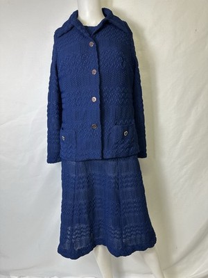 VINTAGE 2 PIECE WALDEN CLASSICS SIZE 14 NAVY BLUE DRESS W JACKET 100% Polyester