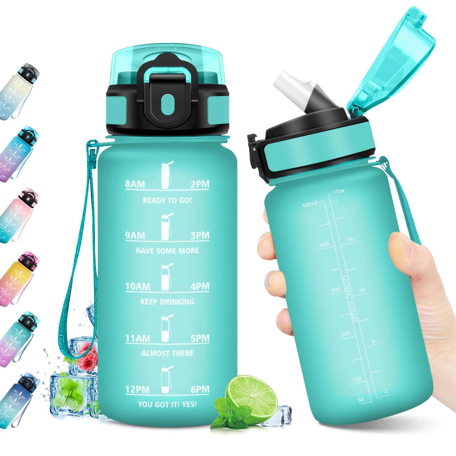 Bouteille réutilisable 500ml anti-fuite avec marqueur de motivation