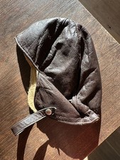 Alte Lederhaube Oldtimer Motorradhaube Cabrio M&uuml;tze Fliegerm&uuml;tze Leder braun gef