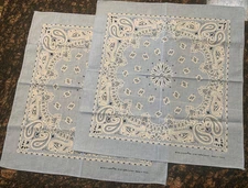 2 Vintage Hav-A-Hank Light Blue Paisley Bandana RN15187 100% Cotton USA
