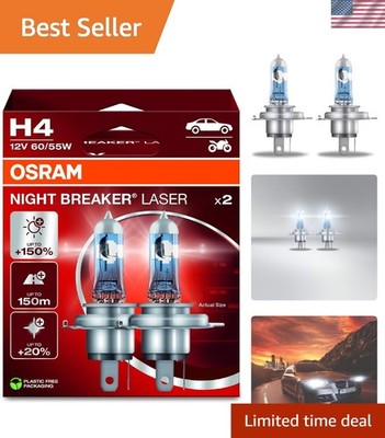NIGHT BREAKER LASER H4 Halogen Headlights - 12V, 150% More Brightness for Safety