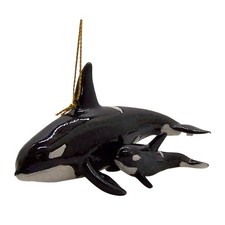 Orca Whale with a Baby Whale Christmas Ornament Nautical Theme Holiday D  