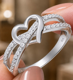 Solid 925 Sterling Silver Moissanite Heart Ring Band Size 7 Sparkly Women Gift
