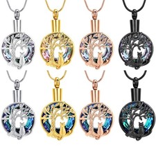 Tree of Life Cat Circle Urn Pendant Memory Necklace for Cremation Ashes Jewelry