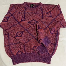 Ungaro Uomo Paris Vintage Geometric Knit Sweater Linen Cotton Purple Magenta M