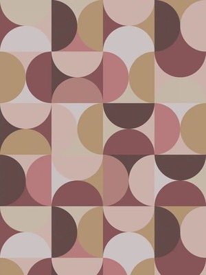 Grafisches Halbkreismuster Tapete im Retro 70er-Jahre Stil   Beige, Rosa
