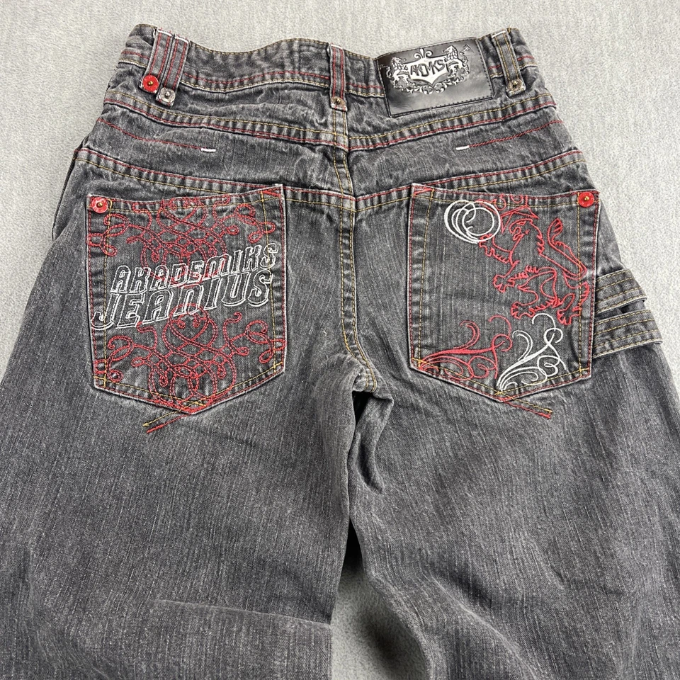 Vintage Akademiks Jeans Youth 10 Embroidered Pockets Baggy Wide Leg Skater Style - Image 2 of 4