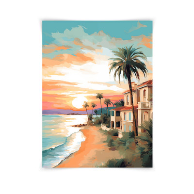 Costa Blanca Watercolor Print, Mediterranean Sunset Coastal Art