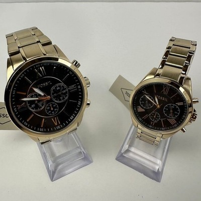 Fossil Couple Set His and Her Chronograph Gold-Tone Watch Gift Set