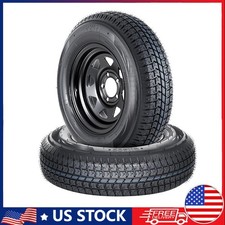2pcs Trailer Tire On Rim St20575d14 Trailer Tires Black Wheels 5 Lug On 4.5