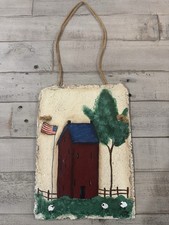 Vintage arte popolare primitiva tavola ardesia dipinta a mano americana 8”x 11” firmata '04