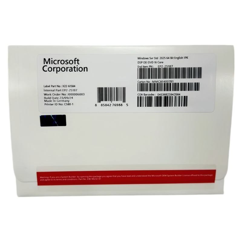 Microsoft Windows Server 2025 Standard DVD Kit Media With Key 16-Core 1PK