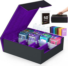 4-Row Trading Card Storage Box with 50 Sleeves 24 Dividers for TCGs