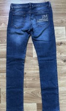 Love Moschino Skinny Jeans Blue Crystal Rhinestone Logo Stretch Denim Size 27