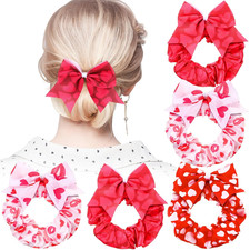 6 Pcs Valentine S Day Bow Hair Scrunchies Pink Red Heart Design Hair Ties Scrunc