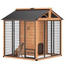 Extra Large Dog House with Storage Cabinet, Bowls, Light Yellow