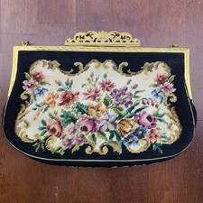 Antique/Vintage Petit Point Floral Tapestry Clutch Purse Made in Austria