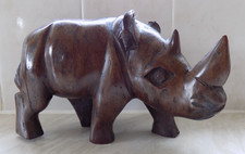 Hand Carved Hardwood African Rhinoceros Animal Sculpture Figurine Home Decor
