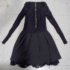 Guess Women's Black Front-Zip Long Sleeved Lace Body Fitting Flare Dress Size S