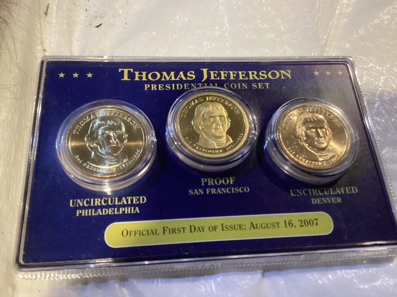 Thomas Jefferson Presidential 3 Coin Set First Day of Issue Proof Uncirculated