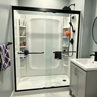 60x72 Sliding Shower Door Matte Black Frame Handle Bathroom Sliding Glass Door