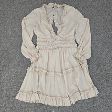Cream Ruffle Tiered Mini Dress Open Back Coquette Romantic Boho Size M