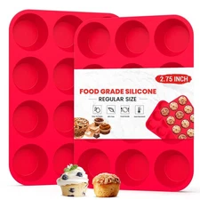 Silicone Cupcake Molds Set of 2, 12 Regular Cavity Muffin Pans, for Oven Freezer