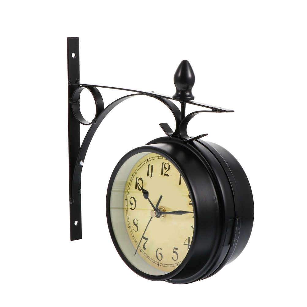 Retro Wrought Iron Double-Sided Wall Clock for Home Decoration Assorted Colors
